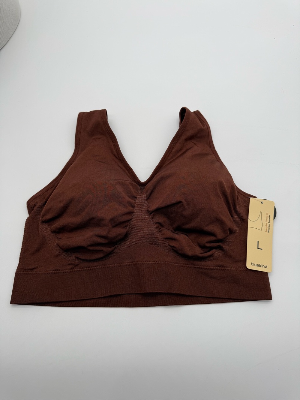 Truekind Women's Daily Comfort Wirefree Shaper Bra Chocolate Brown Sz Large NWT